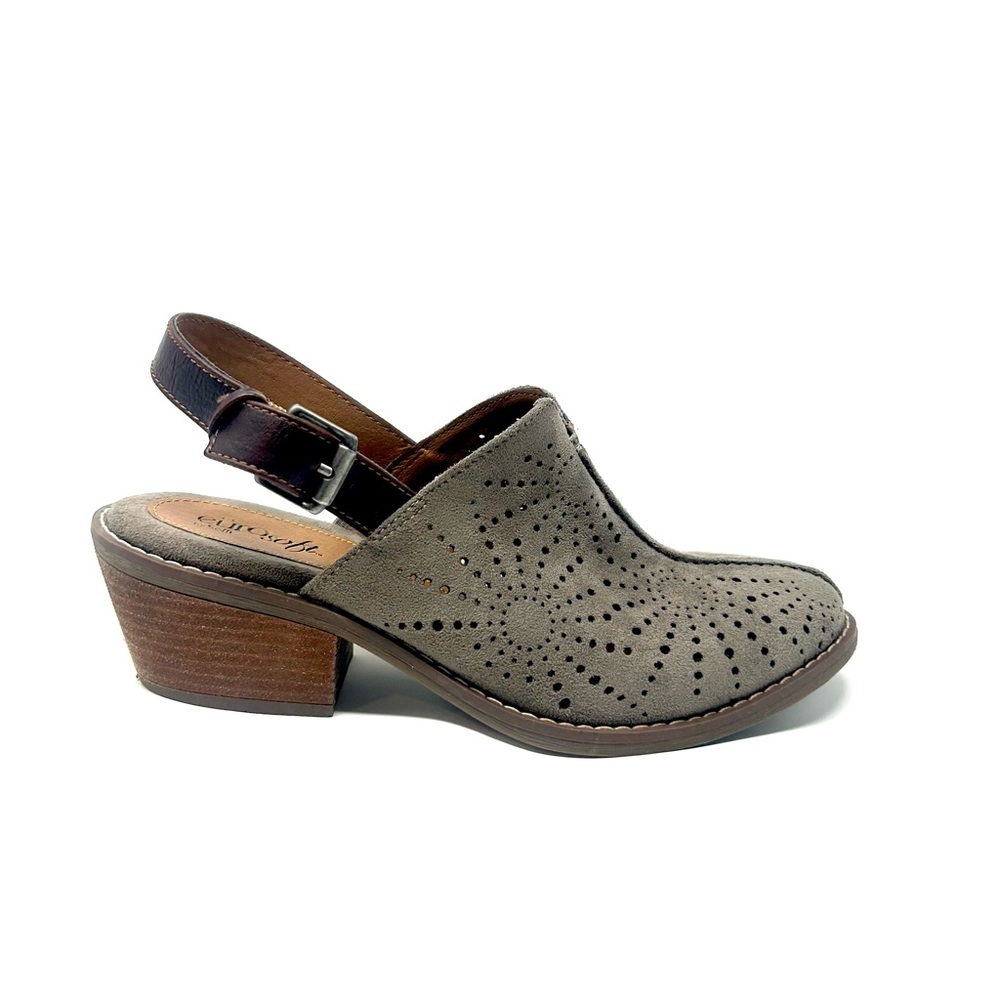 Eurosoft by Sofft Taupe Suede Tulip Sling Mule Shoes Ankle Strap